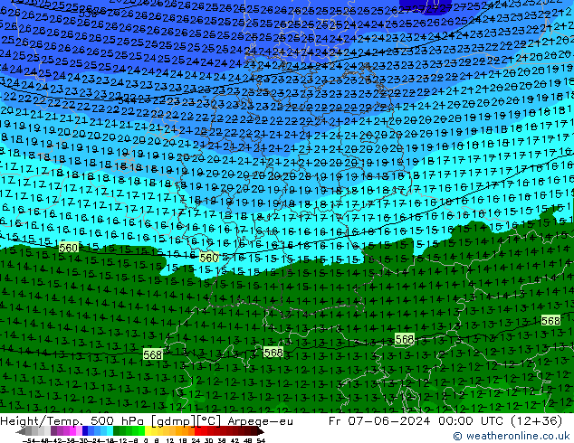 Height/Temp. 500 hPa Arpege-eu Fr 07.06.2024 00 UTC