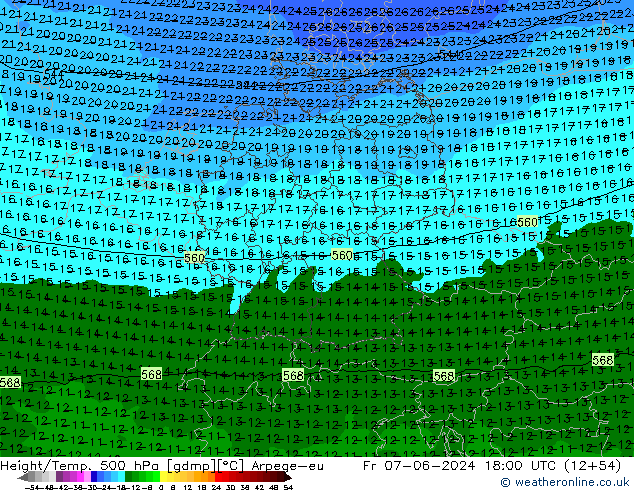 Height/Temp. 500 hPa Arpege-eu Sex 07.06.2024 18 UTC