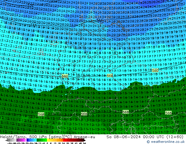 Height/Temp. 500 hPa Arpege-eu  08.06.2024 00 UTC