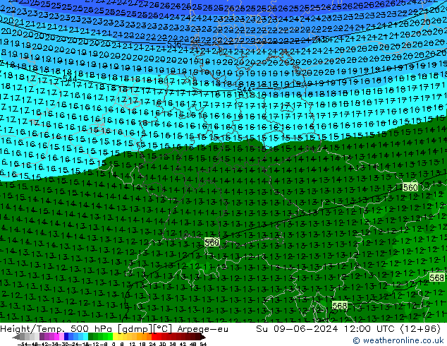 Height/Temp. 500 hPa Arpege-eu  09.06.2024 12 UTC