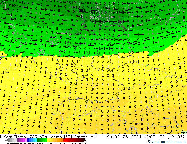 Yükseklik/Sıc. 700 hPa Arpege-eu Paz 09.06.2024 12 UTC