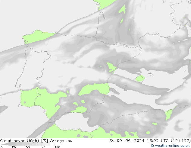 Bulutlar (yüksek) Arpege-eu Paz 09.06.2024 18 UTC