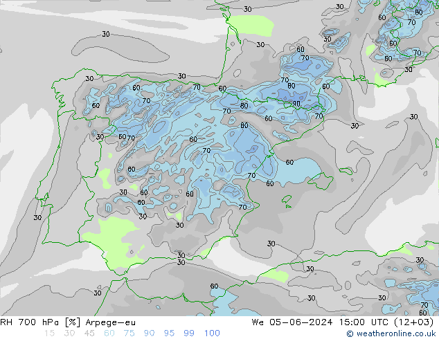 RH 700 hPa Arpege-eu We 05.06.2024 15 UTC