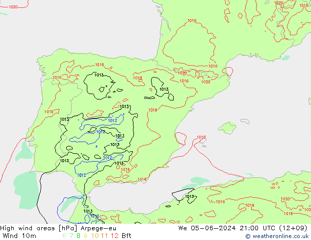 High wind areas Arpege-eu mer 05.06.2024 21 UTC