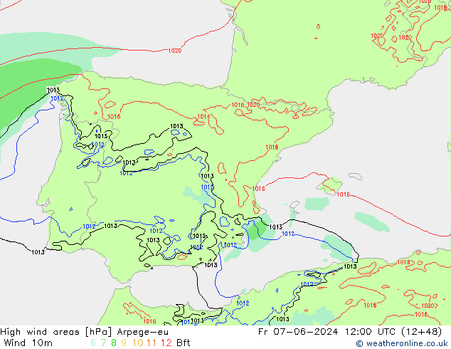 High wind areas Arpege-eu  07.06.2024 12 UTC