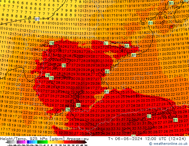 Height/Temp. 925 hPa Arpege-eu Th 06.06.2024 12 UTC