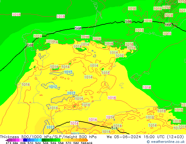 500-1000 hPa Kalınlığı Arpege-eu Çar 05.06.2024 15 UTC