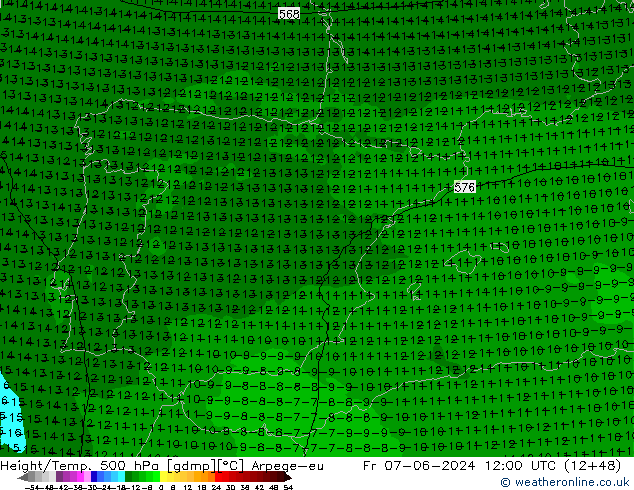 Height/Temp. 500 hPa Arpege-eu Fr 07.06.2024 12 UTC