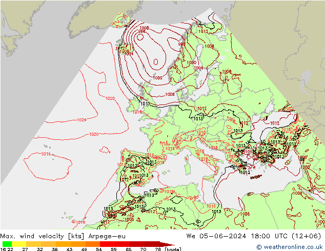Windböen Arpege-eu Mi 05.06.2024 18 UTC
