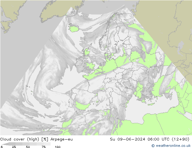 Bulutlar (yüksek) Arpege-eu Paz 09.06.2024 06 UTC