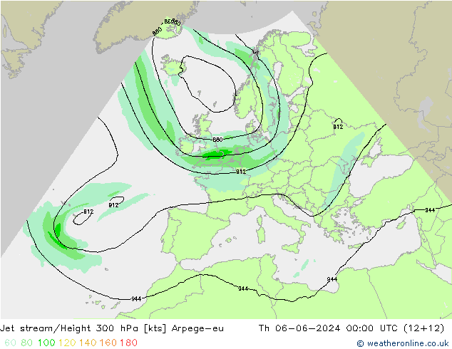 Jet stream/Height 300 hPa Arpege-eu Th 06.06.2024 00 UTC