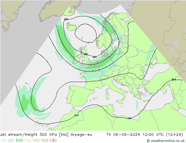 Jet stream/Height 300 hPa Arpege-eu Th 06.06.2024 12 UTC