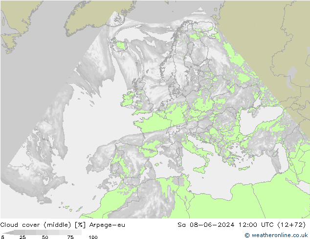 Wolken (mittel) Arpege-eu Sa 08.06.2024 12 UTC