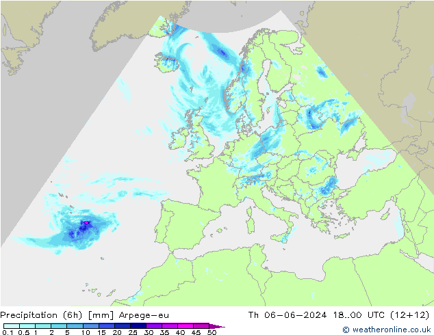 Yağış (6h) Arpege-eu Per 06.06.2024 00 UTC