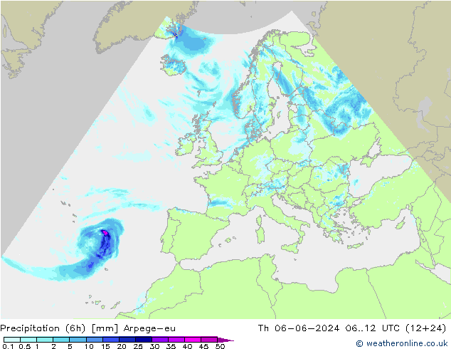 Precipitation (6h) Arpege-eu Th 06.06.2024 12 UTC