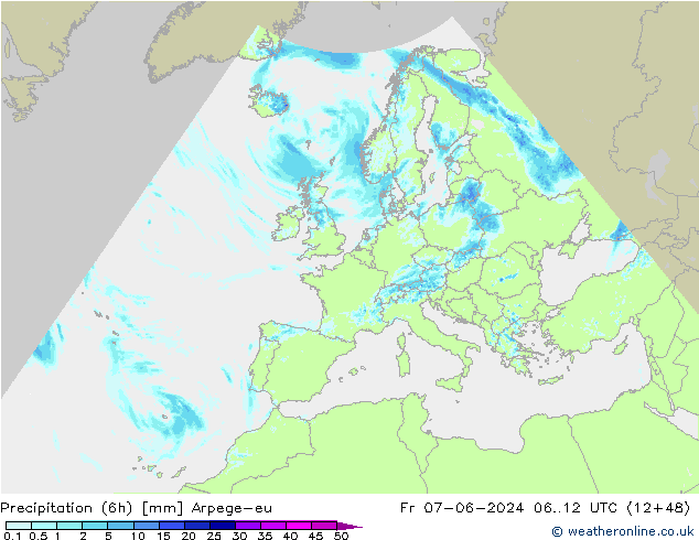 Precipitation (6h) Arpege-eu Fr 07.06.2024 12 UTC