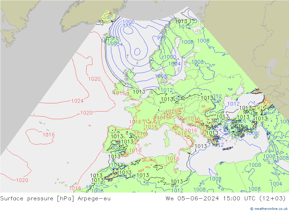 Presión superficial Arpege-eu mié 05.06.2024 15 UTC