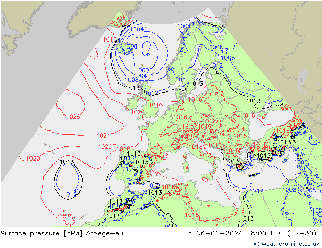 приземное давление Arpege-eu чт 06.06.2024 18 UTC