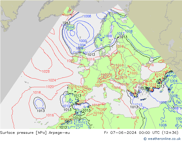 приземное давление Arpege-eu пт 07.06.2024 00 UTC