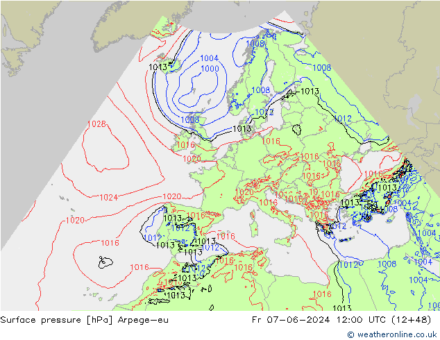 Surface pressure Arpege-eu Fr 07.06.2024 12 UTC