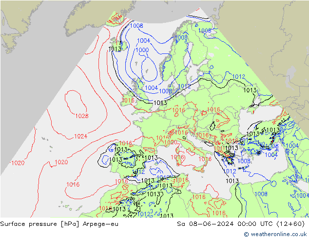 Surface pressure Arpege-eu Sa 08.06.2024 00 UTC