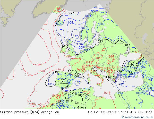 Surface pressure Arpege-eu Sa 08.06.2024 06 UTC