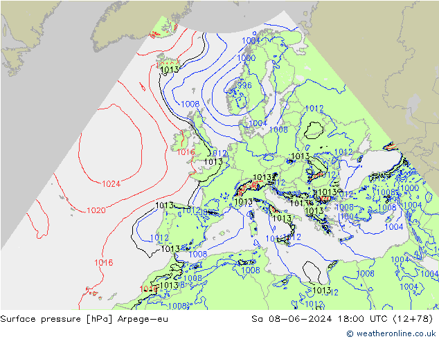 Surface pressure Arpege-eu Sa 08.06.2024 18 UTC