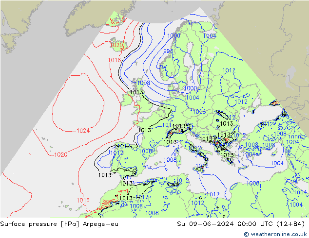 Surface pressure Arpege-eu Su 09.06.2024 00 UTC