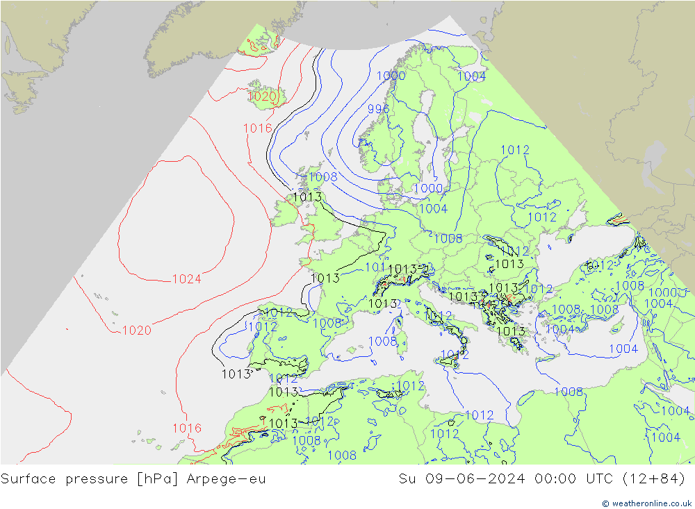 pression de l'air Arpege-eu dim 09.06.2024 00 UTC