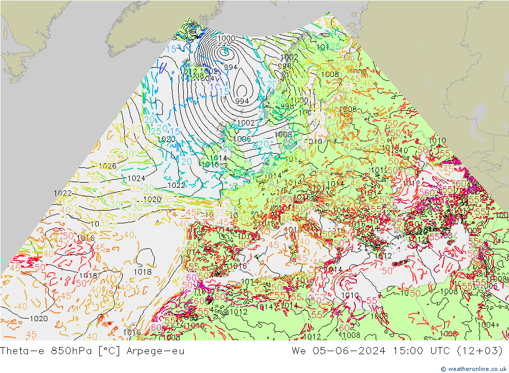 Theta-e 850hPa Arpege-eu Çar 05.06.2024 15 UTC