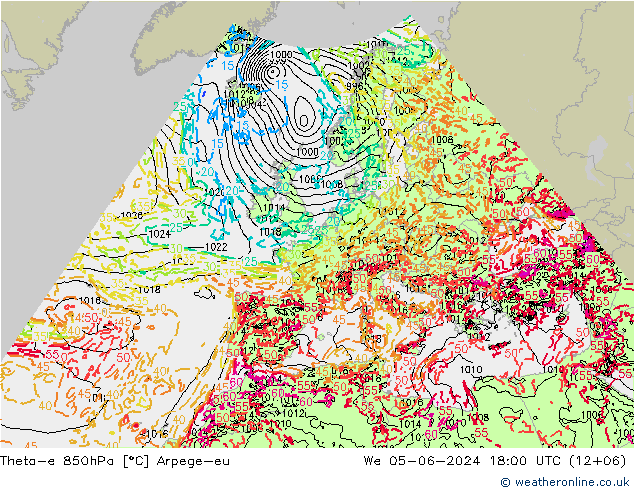 Theta-e 850hPa Arpege-eu We 05.06.2024 18 UTC