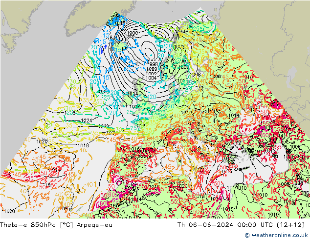 Theta-e 850hPa Arpege-eu Th 06.06.2024 00 UTC