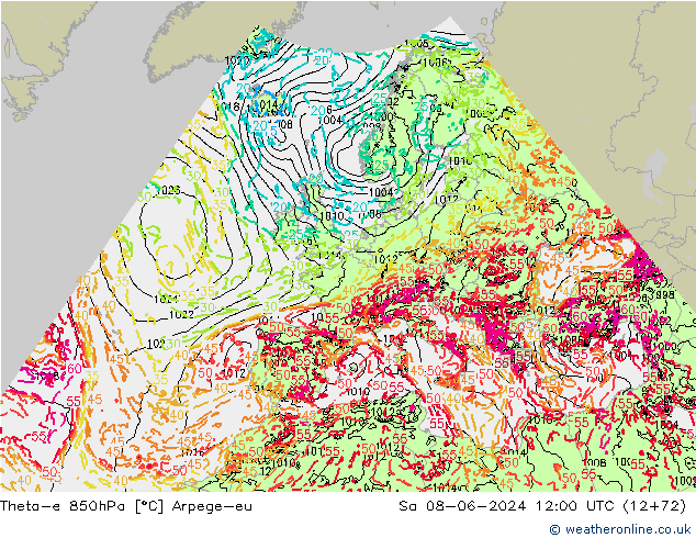 Theta-e 850hPa Arpege-eu Sáb 08.06.2024 12 UTC