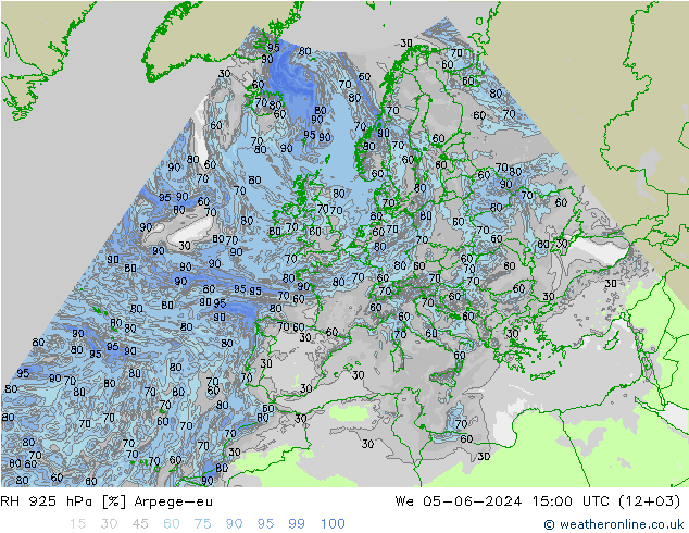 RH 925 hPa Arpege-eu We 05.06.2024 15 UTC