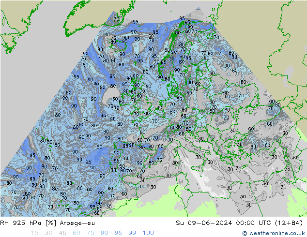 RH 925 hPa Arpege-eu  09.06.2024 00 UTC