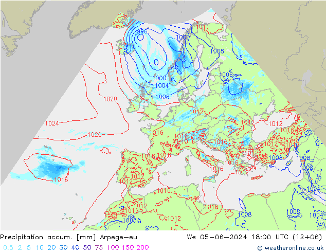 Precipitación acum. Arpege-eu mié 05.06.2024 18 UTC