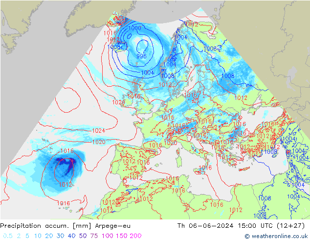 Precipitation accum. Arpege-eu  06.06.2024 15 UTC