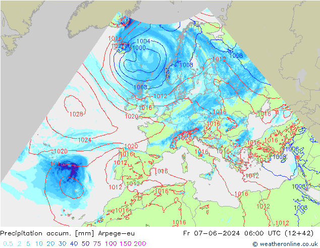 Precipitation accum. Arpege-eu Fr 07.06.2024 06 UTC