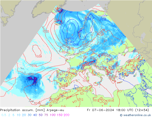 Precipitation accum. Arpege-eu Fr 07.06.2024 18 UTC