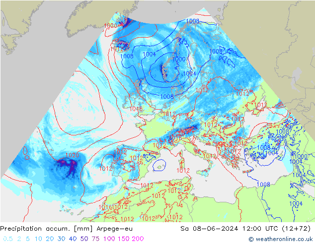 Precipitation accum. Arpege-eu sab 08.06.2024 12 UTC