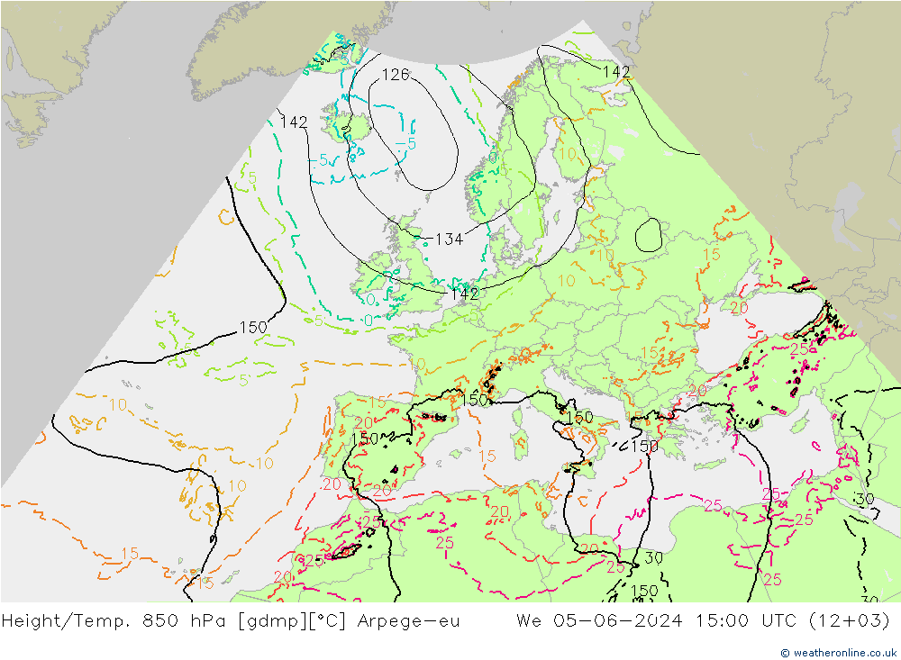 Height/Temp. 850 hPa Arpege-eu Mi 05.06.2024 15 UTC