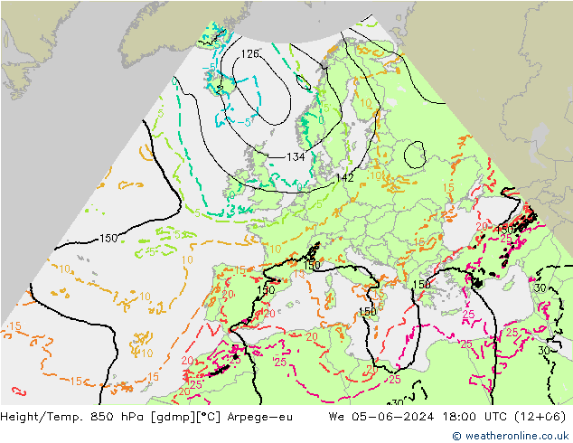 Height/Temp. 850 гПа Arpege-eu ср 05.06.2024 18 UTC