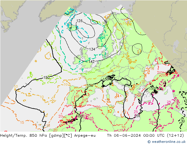 Hoogte/Temp. 850 hPa Arpege-eu do 06.06.2024 00 UTC