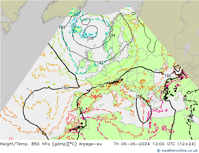 Yükseklik/Sıc. 850 hPa Arpege-eu Per 06.06.2024 12 UTC