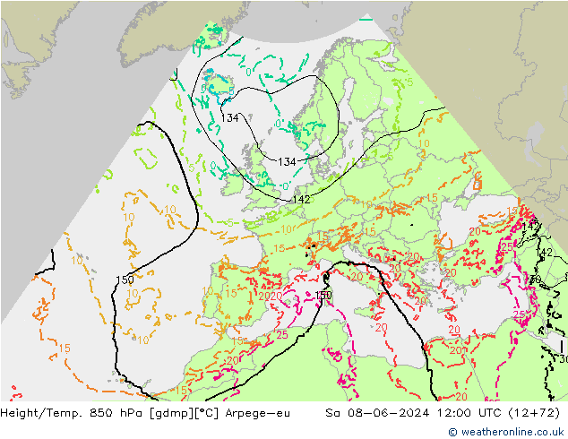 Yükseklik/Sıc. 850 hPa Arpege-eu Cts 08.06.2024 12 UTC