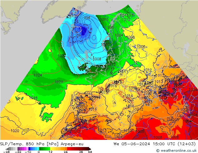 SLP/Temp. 850 hPa Arpege-eu We 05.06.2024 15 UTC