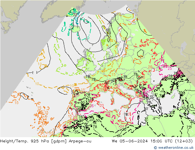 Height/Temp. 925 hPa Arpege-eu We 05.06.2024 15 UTC