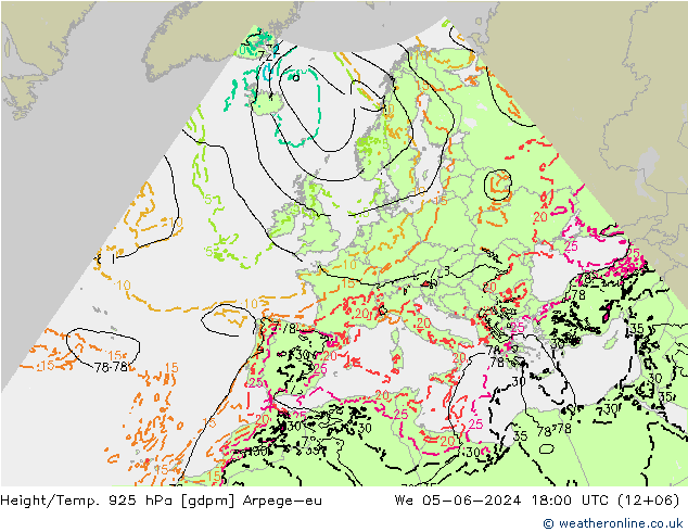 Height/Temp. 925 hPa Arpege-eu We 05.06.2024 18 UTC