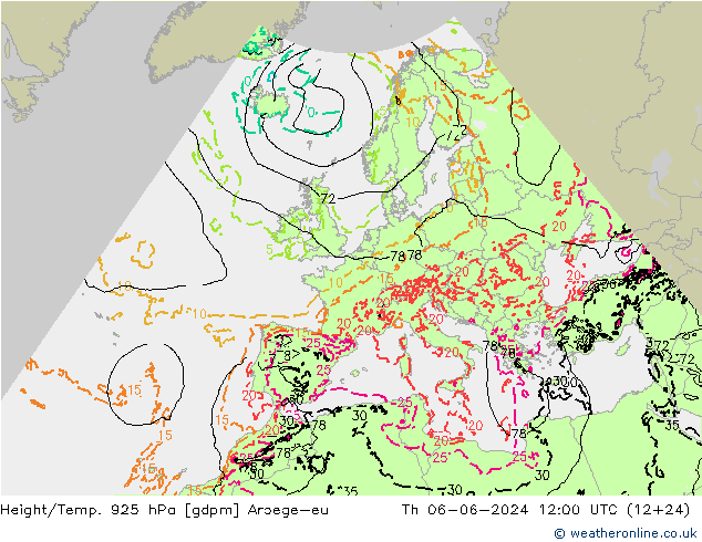 Height/Temp. 925 hPa Arpege-eu Qui 06.06.2024 12 UTC