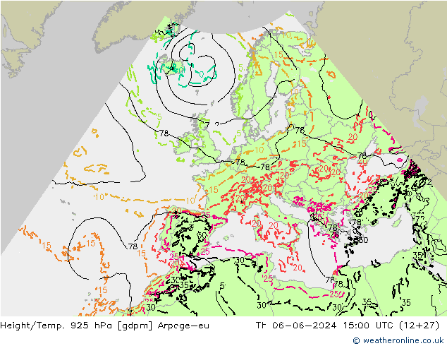 Height/Temp. 925 hPa Arpege-eu Th 06.06.2024 15 UTC